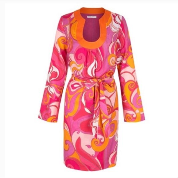 Trina Turk Dress Bonita Pink & Orange Mod Print Size 6 Excellent Condition - Picture 2 of 12